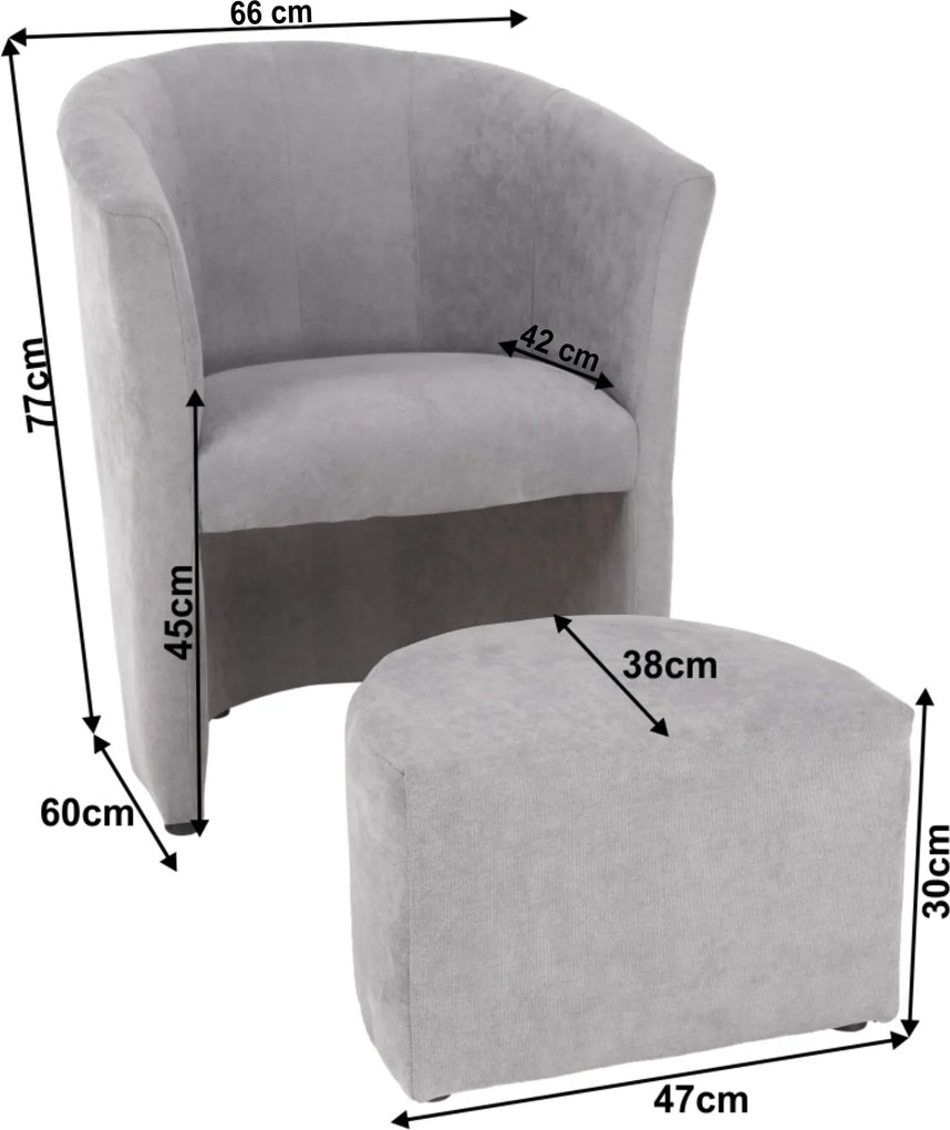 Klub fotel puffal, szürke, ROSE