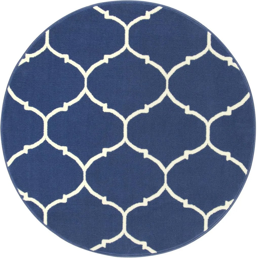 Kerek Szőnyeg Nappaliba Kék Farmer Geometrikus Lóhere átm. 80 cm