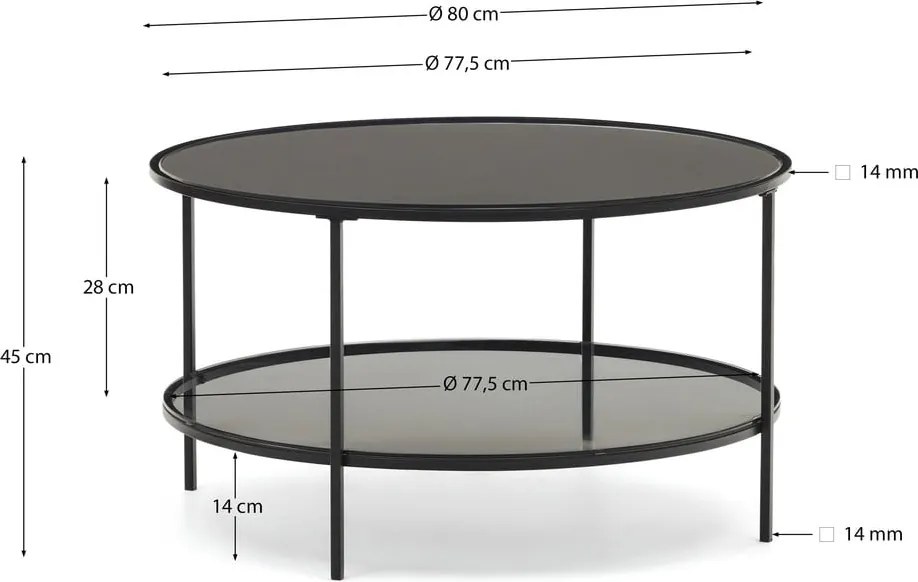 Fekete kerek dohányzóasztal üveg asztallappal ø 80 cm Gilda – Kave Home