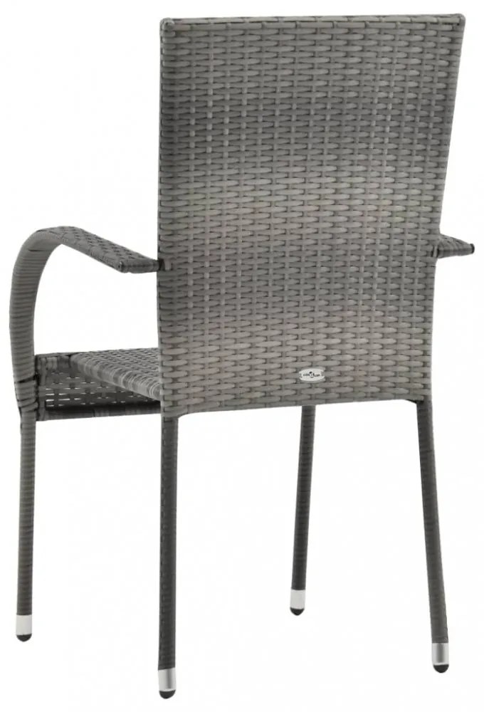 6 db szürke rakásolható polyrattan kültéri szék