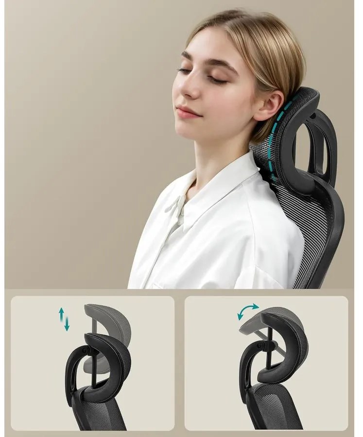 SONGMICS ergonomikus irodai szék, forgószék hálós háttámlával, fekete színben