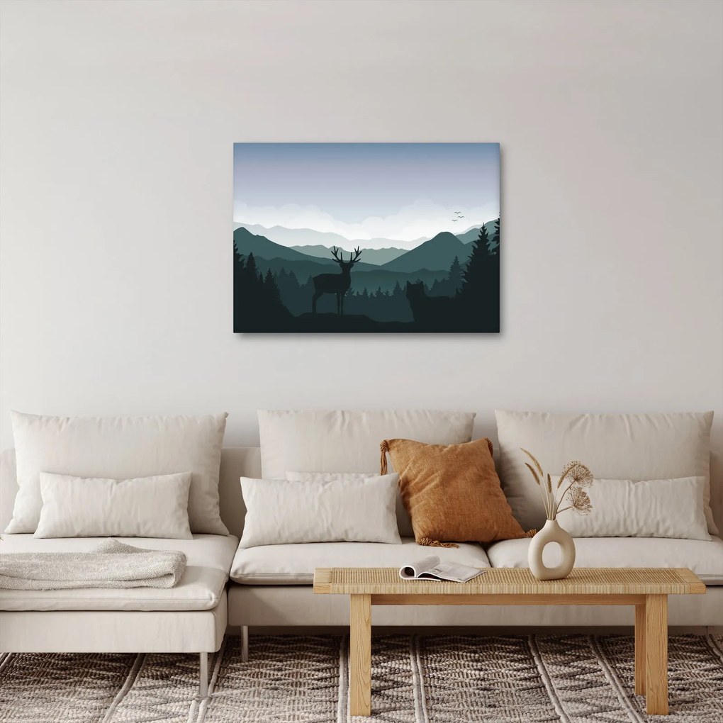 Kép - Szarvas farkassal a sziklák között (70x50 cm)