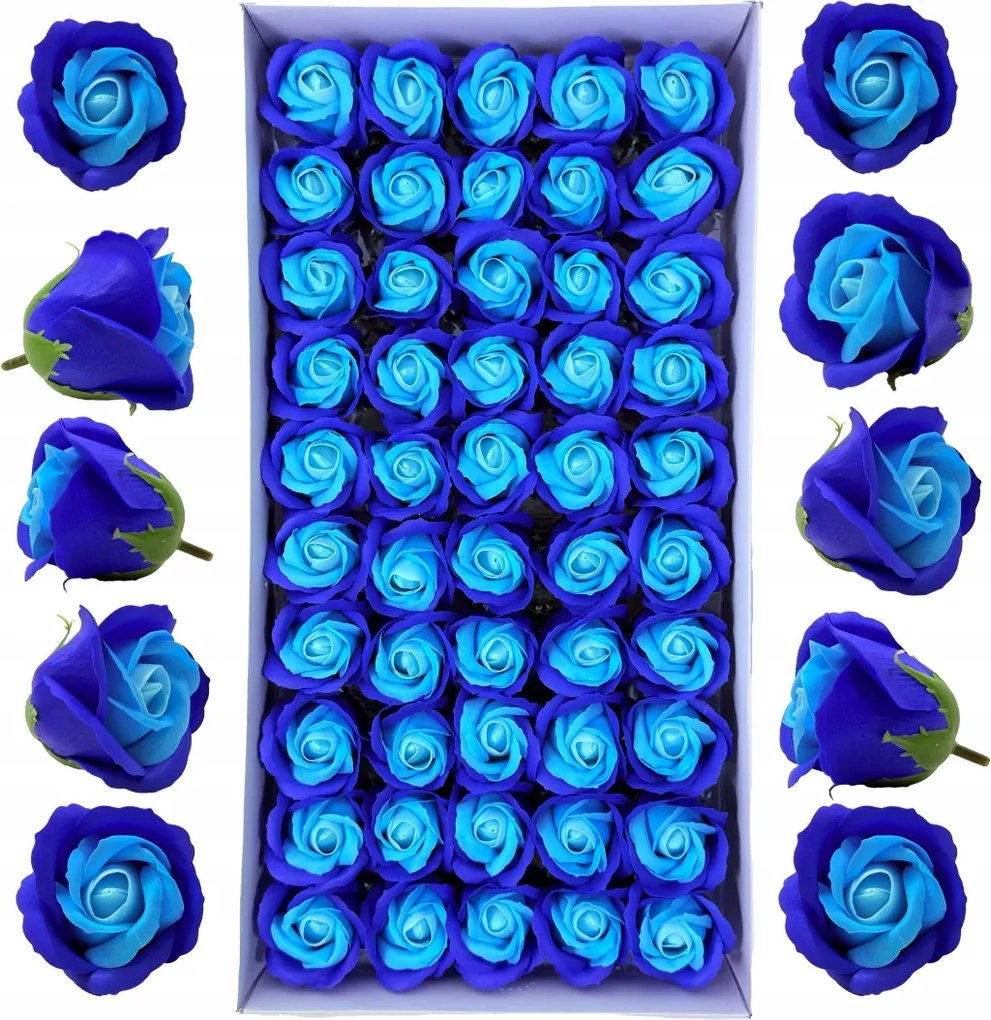 50 db sötétkék-kék szappanrózsa, szappanfejek, virágok flowerboxokhoz