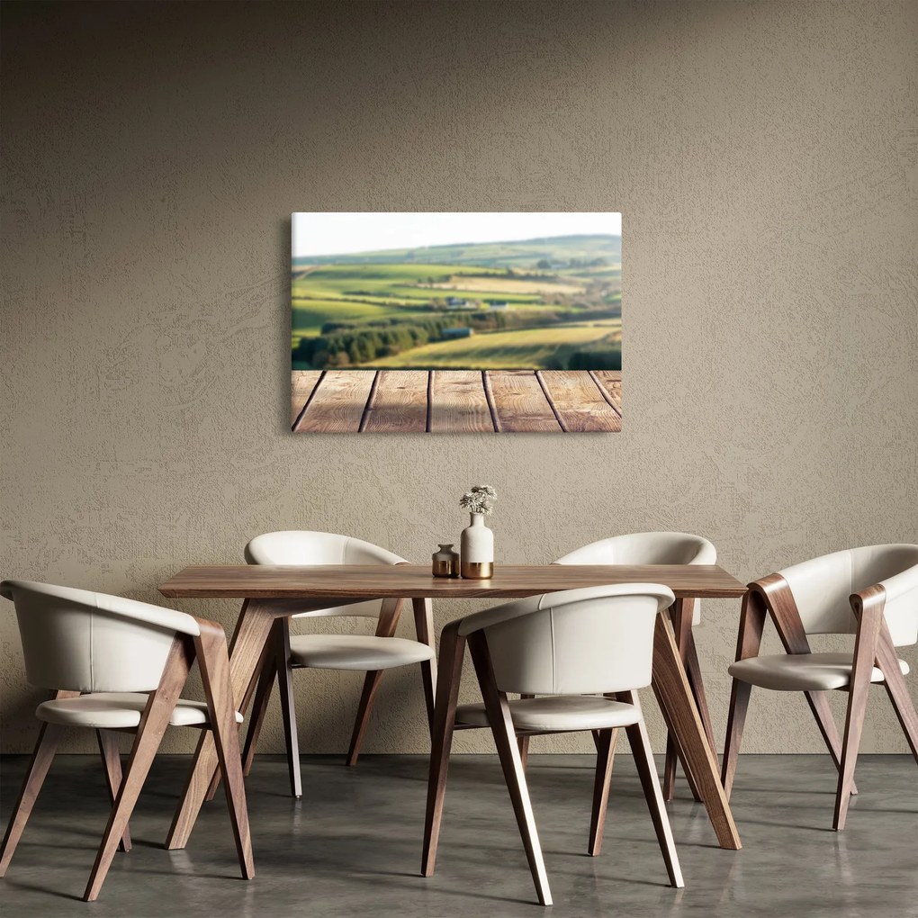 Kép - Fa polc tájképi elemekkel (90x60 cm)