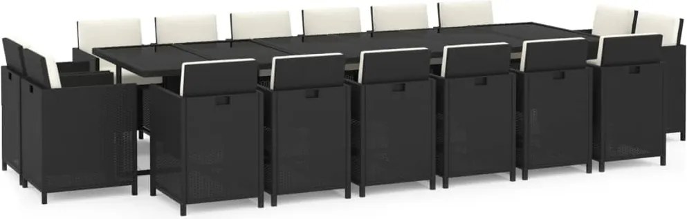 vidaXL 17 részes fekete polyrattan kerti étkezőgarnitúra párnákkal