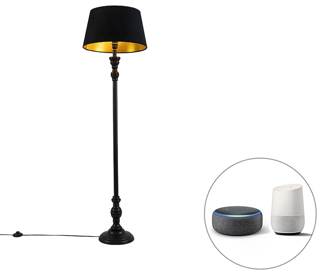 Okos állólámpa fekete árnyékolóval fekete arannyal 45 cm, beleértve a Wifi A60-at - Classico
