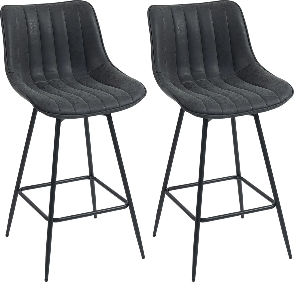 HOMCOM 2-Pack Bar Stools, 26.8 in Swivel Counter Stools with Backrest, Padded PU Leather, Footrest & Steel Legs for Kitchen Island and Dining – Black