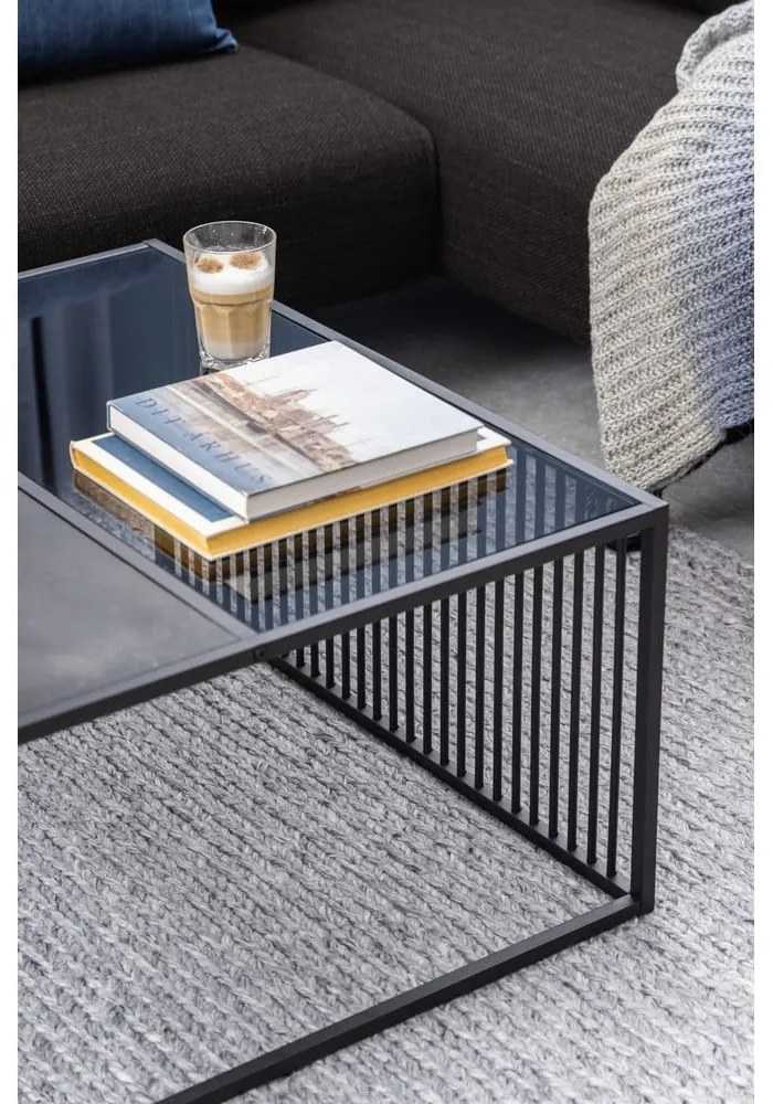 Fekete dohányzóasztal üveg asztallappal 80x80 cm Strington – Actona