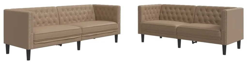 2 részes kávészínű műbőr Chesterfield kanapégarnitúra