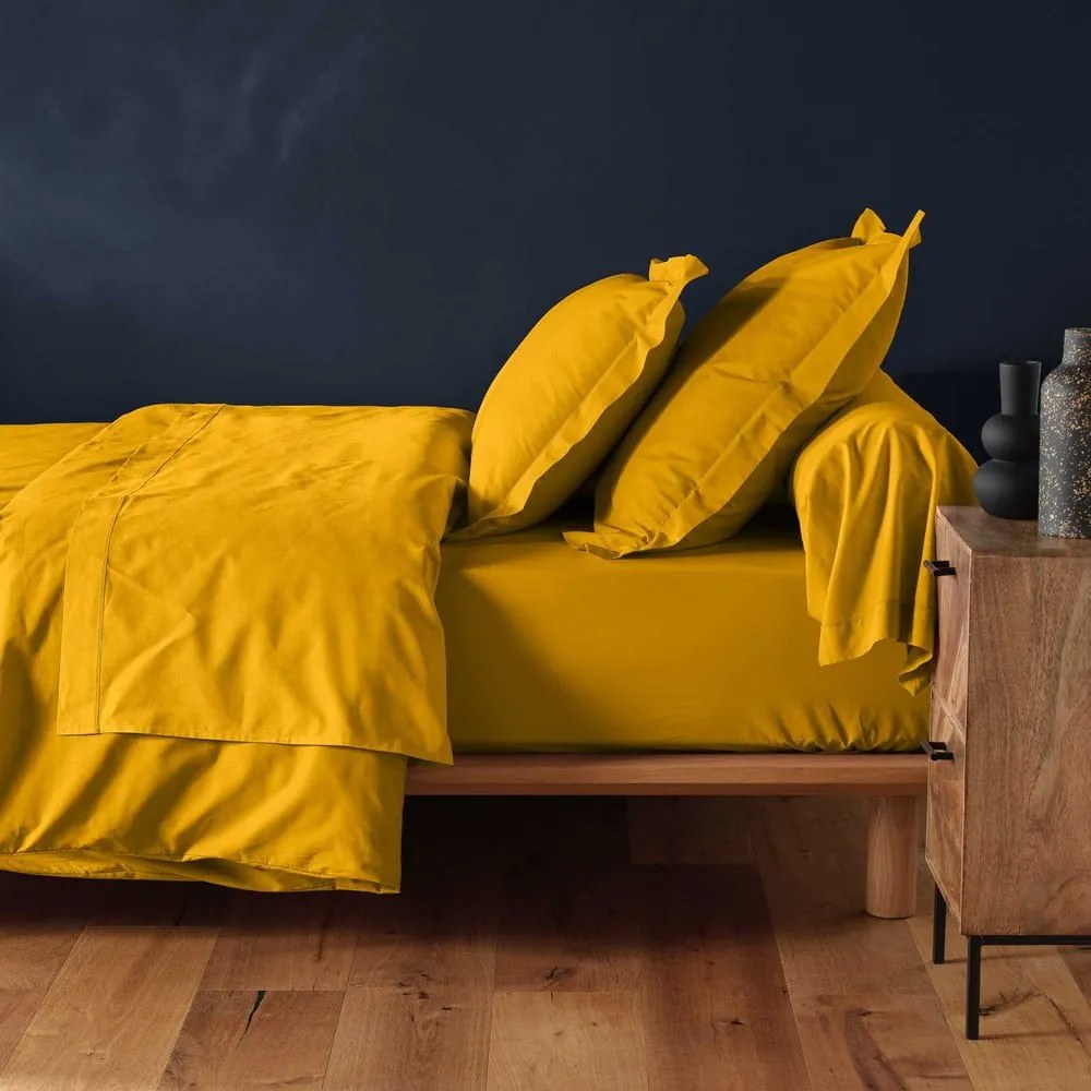 Sárga gumis pamut lepedő 160x200 cm Lina – douceur d'intérieur