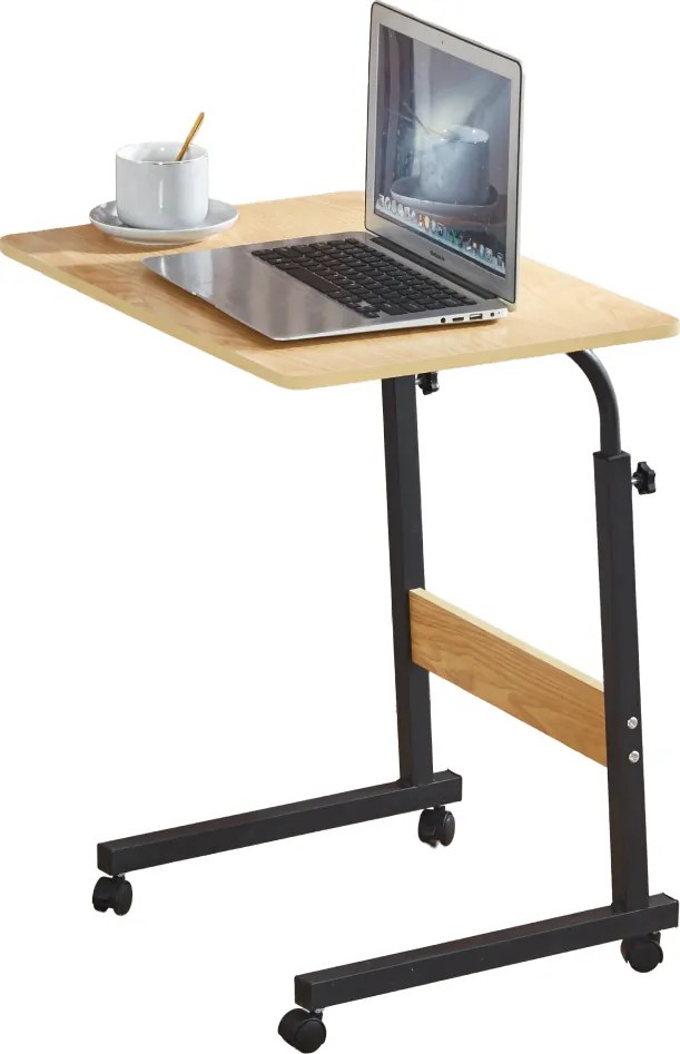 Állítható PC asztal kerekekkel, tölgy/fekete, JUSTUS