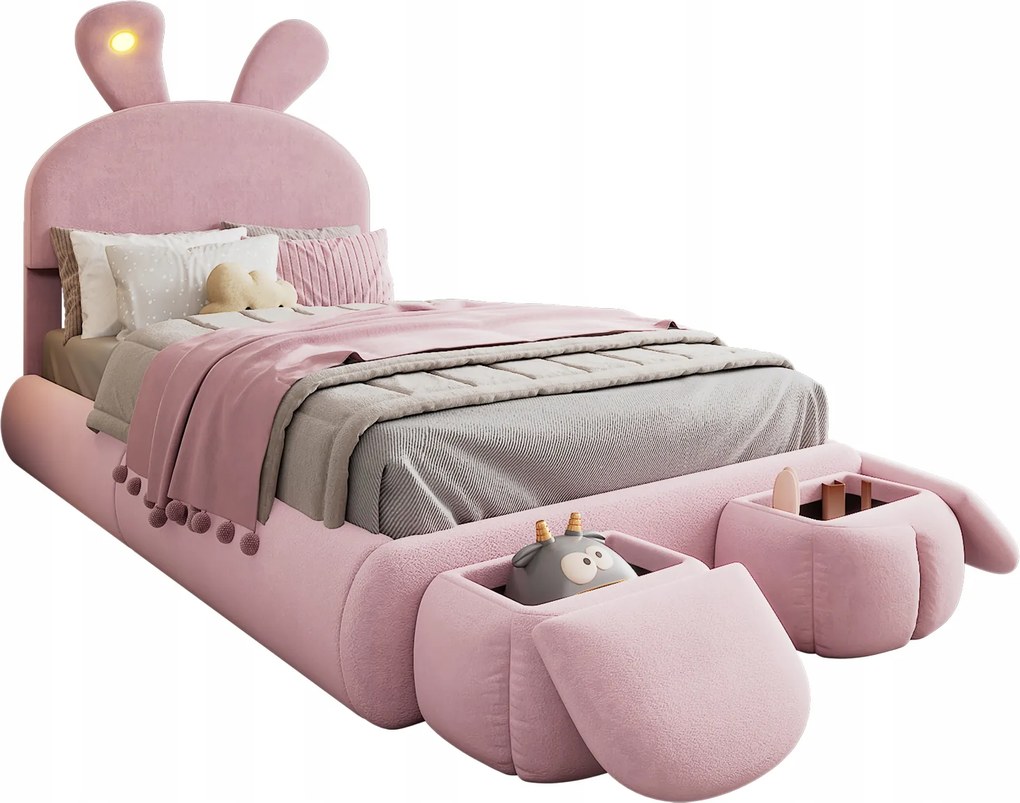 Kárpitozott ágy Gyerek egyszemélyes ágy Led 2pad tárolóval