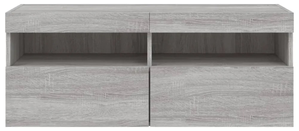szürke sonoma színű fali TV-szekrény LED-del 100x30x40 cm