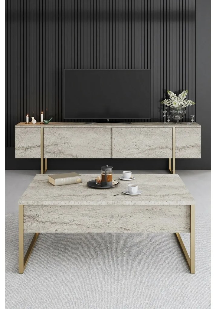 Luxe Travertine and Gold konferenciaasztal