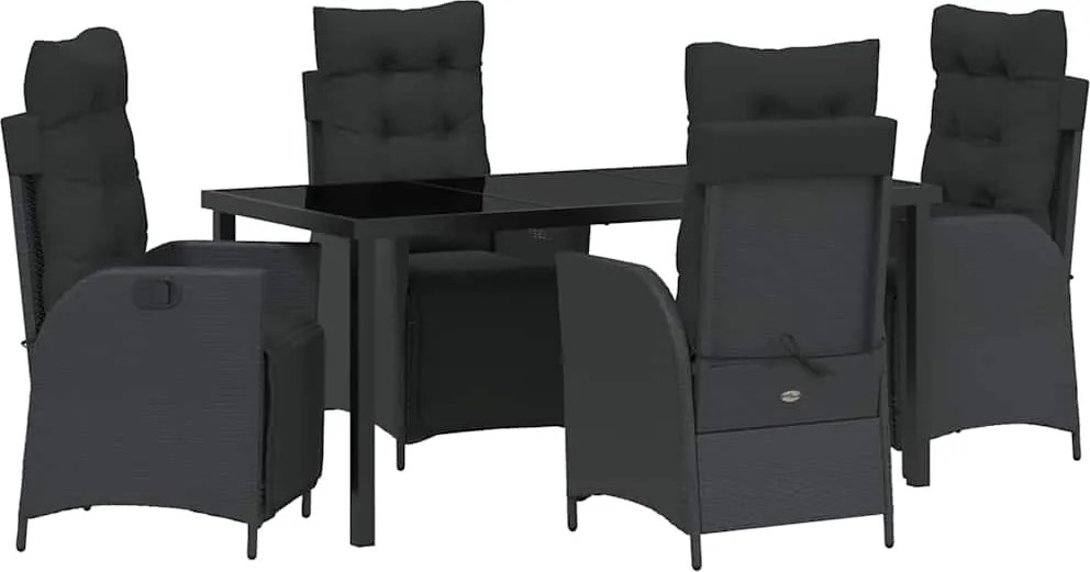 vidaXL Kert étkező szett párnával 5 pcs Fekete polirattan