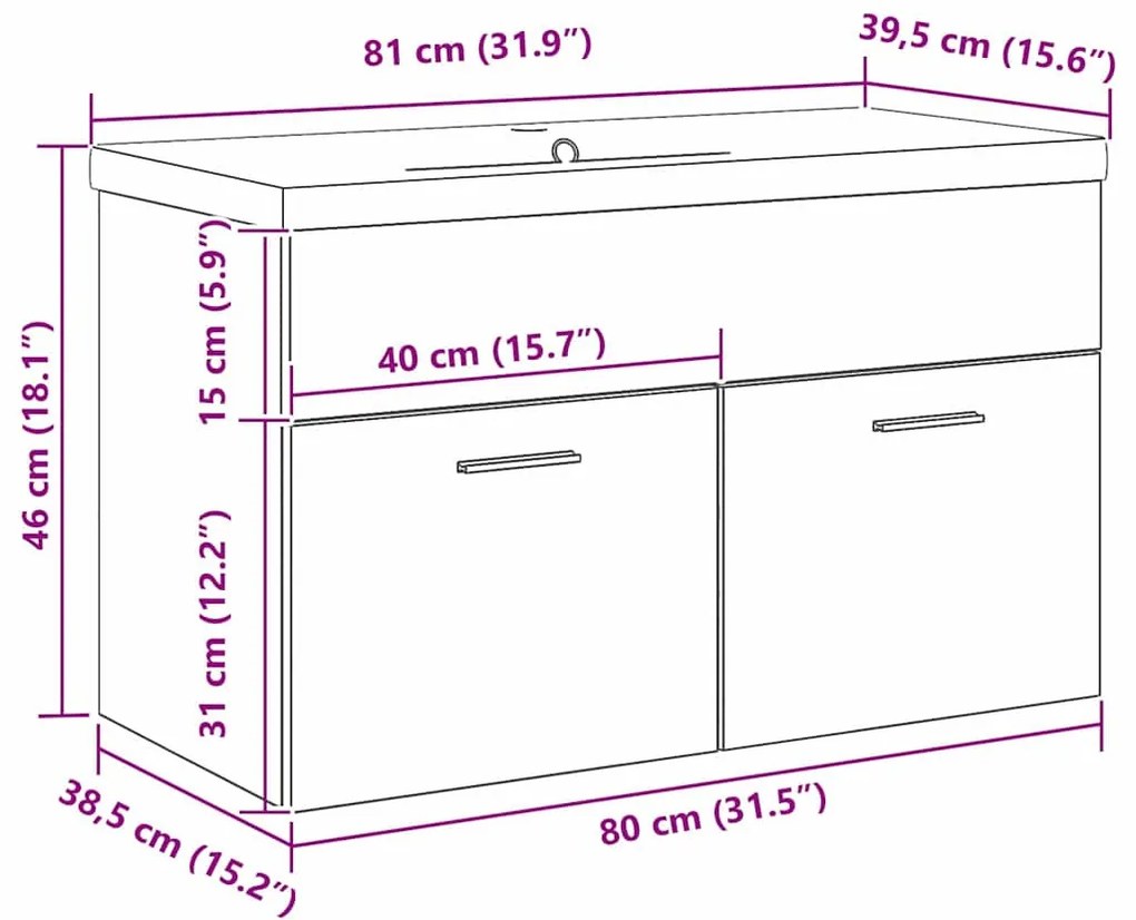 Mosdókagyló szekrény Fekete tölgy 80 x 38.5 x 46 cm Faanyag