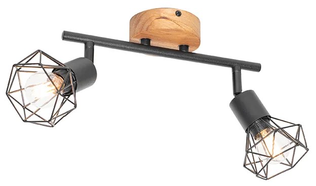 Spotlámpa fekete fával forgatható és dönthető 2-lámpás - Mosh