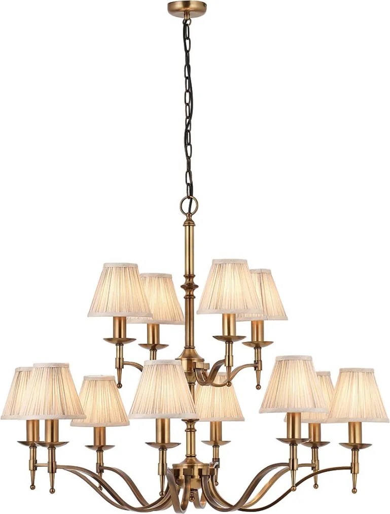 ENDON 63626 STANFORD Klasszikus Csillár Antik Bronz, Bézs E14 IP20