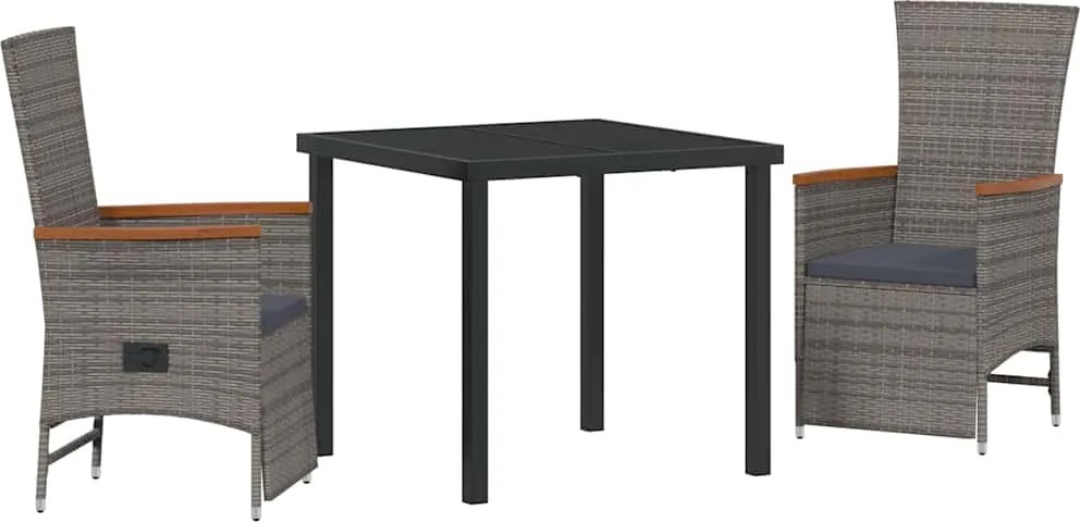 vidaXL Kert étkező szett párnával 3 pcs Szürke polirattan