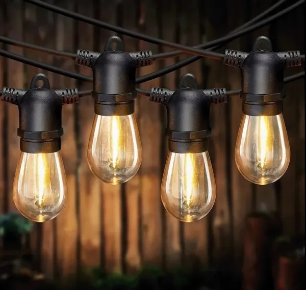 LED Stm napelemes díszfényfüzér 20xE27/3V USB 2400 mAh 20,62 m IP65 fekete + távirányító