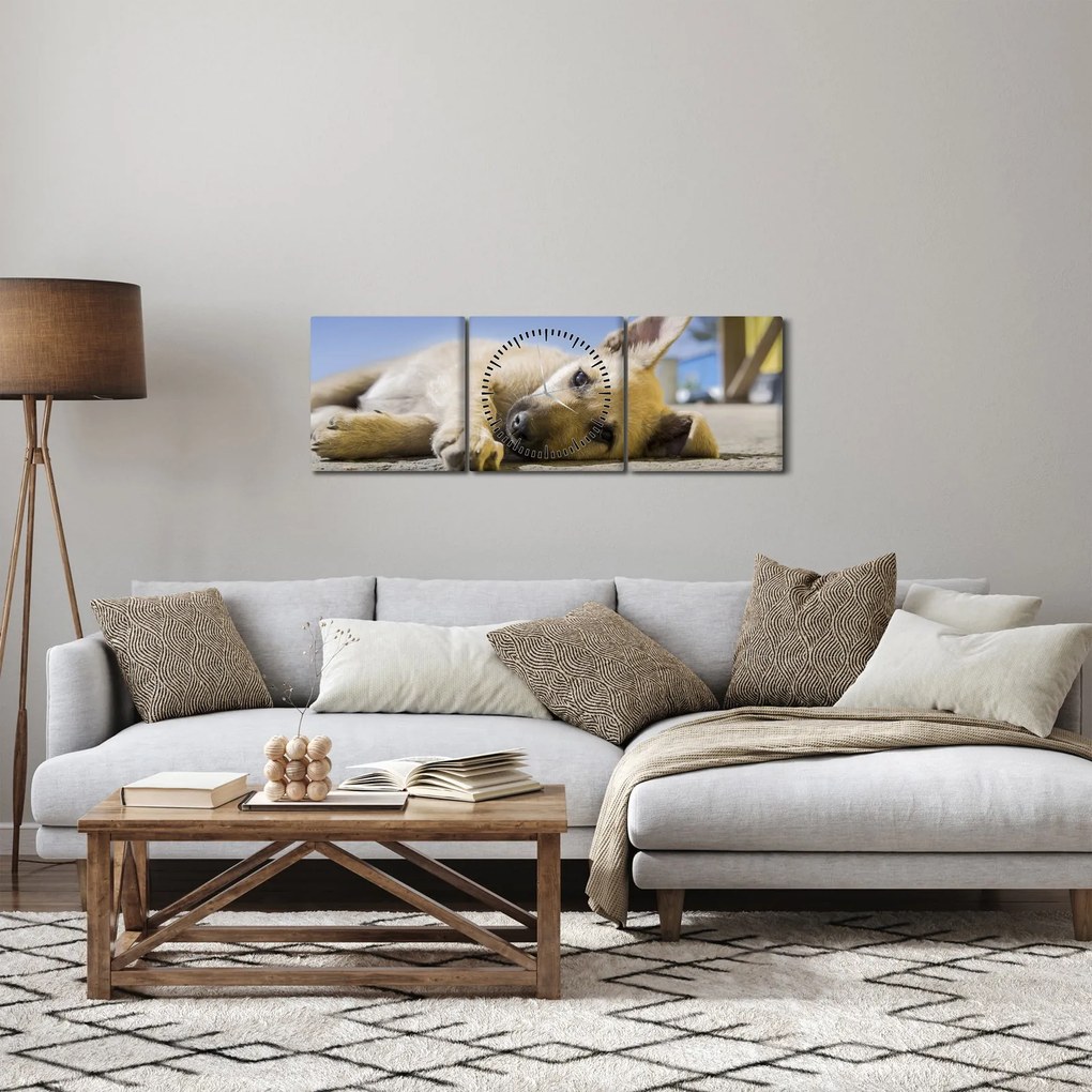 Fekvő kiskutya képe (órával) (90x30 cm)