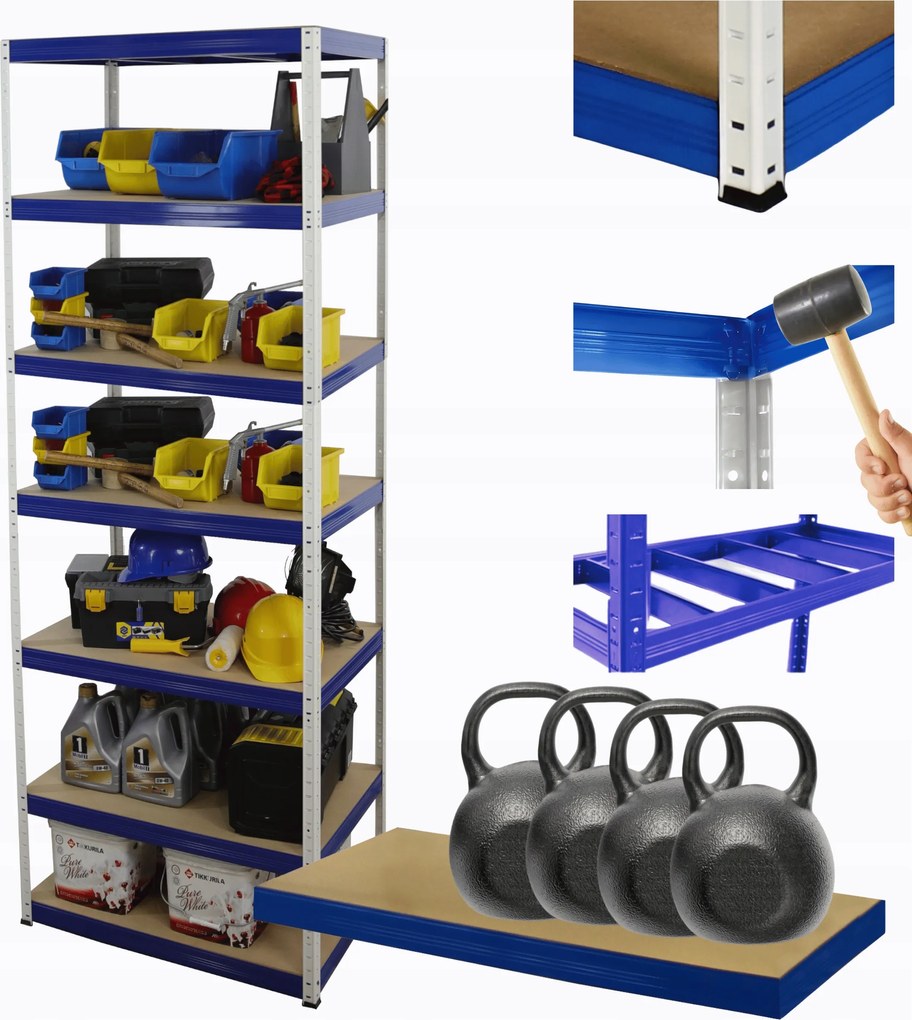 Tárolószekrény fém állvány Helios 270x75x35cm 7Px400kg Tömör Magas