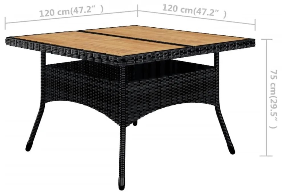 9 részes fekete polyrattan és tömör fa kerti étkezőgarnitúra