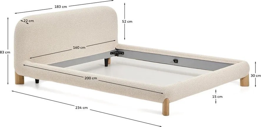 Bézs kárpitozott franciaágy ágyrács nélkül 160x200 cm Odina – Kave Home