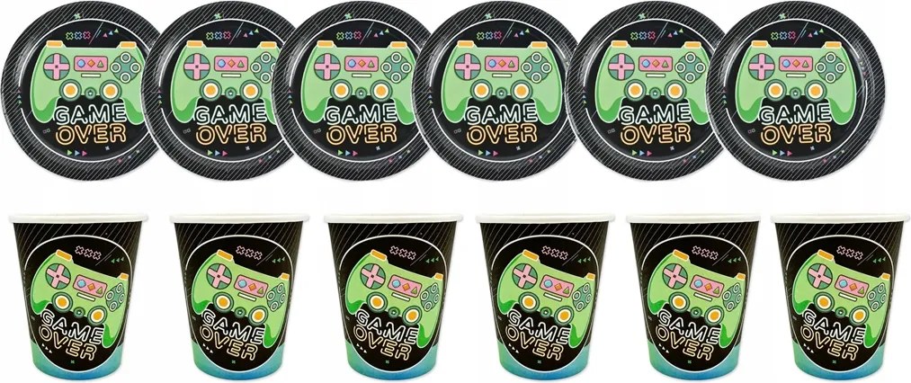 Tányér Készlet Bögrék Padok Játékos Game Pad születésnapi dekoráció 6kpl Pg