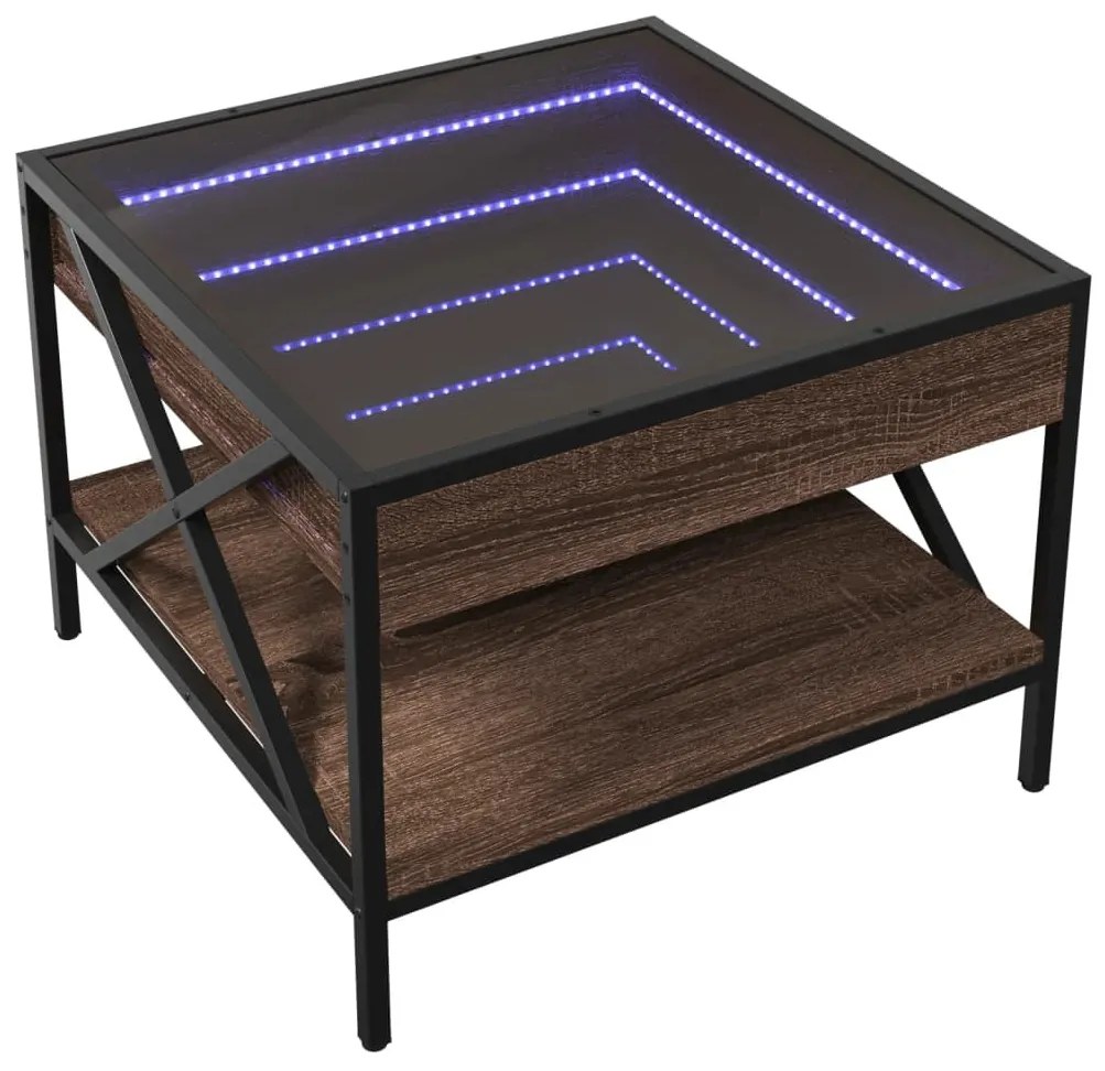 Barna tölgy végtelen hatású LED-es dohányzóasztal 50x50x38 cm