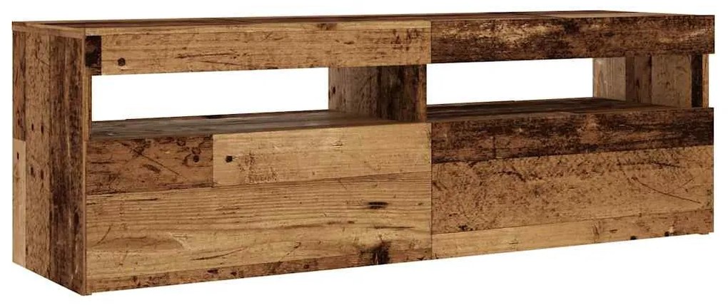 antik fa színű szerelt fa TV-szekrény LED-ekkel 120x35x40 cm