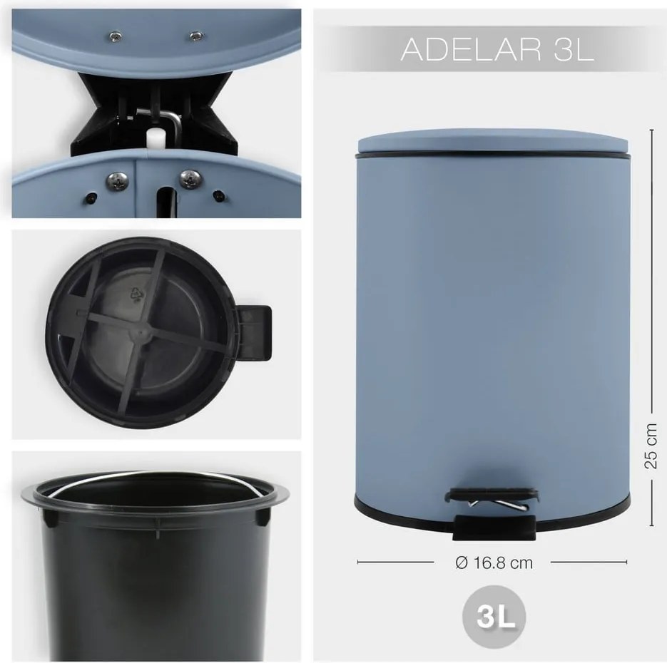Világoskék acél pedálos szemetes 3 l Adelar – Spirella