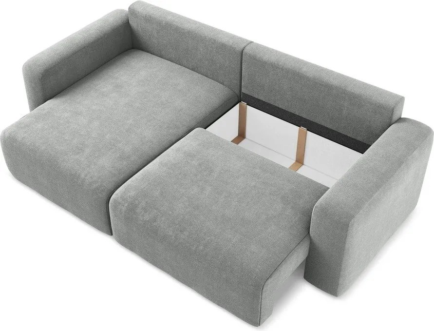 Szürke zsenília kinyitható-tárolóhelyes sarokkanapé (bal oldali-heverő résszel) Kona – Makamii