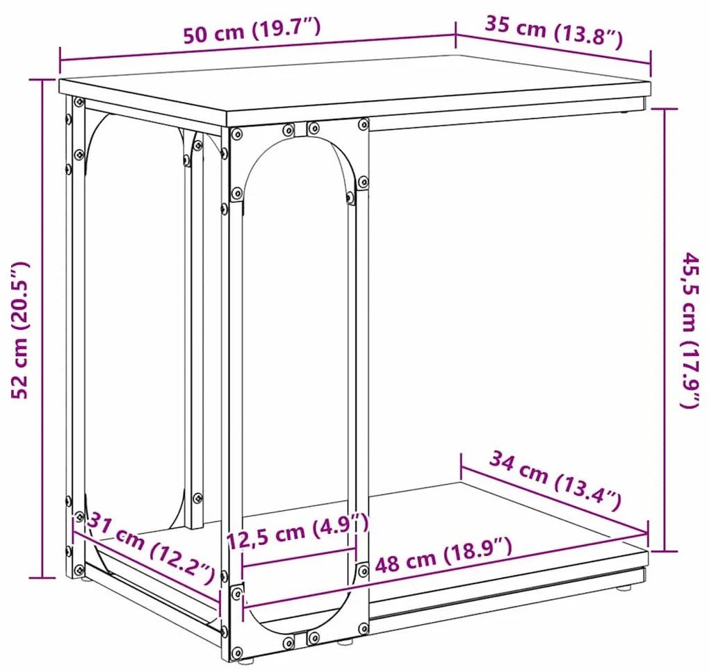 Oldal asztal polcokkal Musta tammi 50 x 35 x 52 cm Faanyag