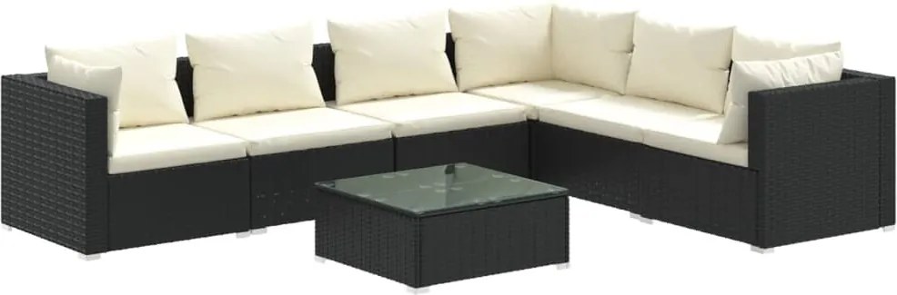 7 részes fekete polyrattan kerti ülőgarnitúra párnákkal