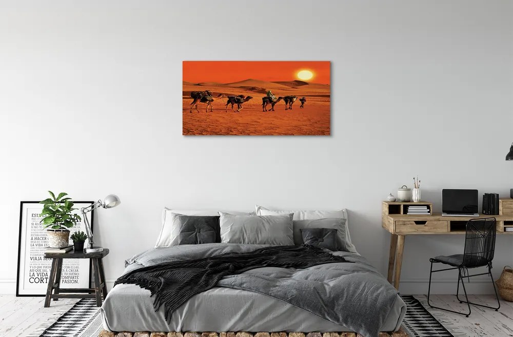 Canvas képek Tevék az emberek sivatagi nap ég 125x50 cm
