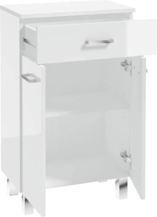 Fürdőszoba szekrény álló 85x50x30 komód polccal praktikus fehér fényes