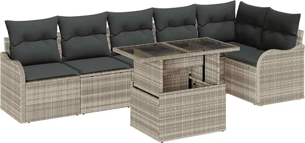 vidaXL Kanapé Szett párnával 7 pcs Világosszürke Poli rattan