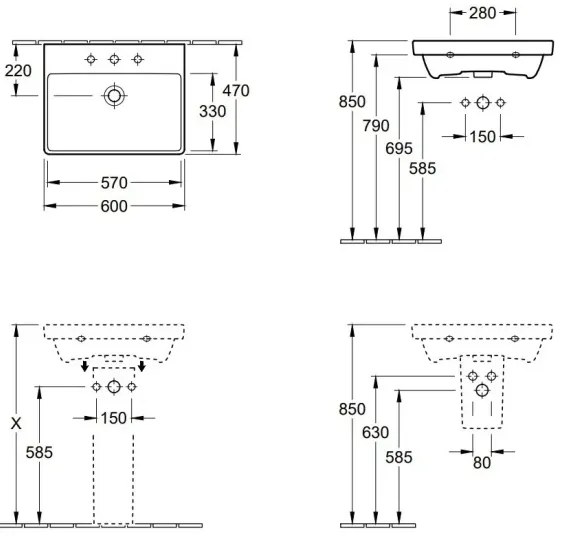 Villeroy & Boch 41586001 - Függesztett mosdó AVENTO 60x47 cm kerámia/fehér