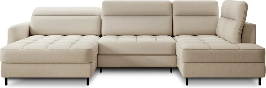 Bézs bársony kinyitható-tárolóhelyes sarokkanapé (jobb oldali-U alakú) Berrto – ELTAP