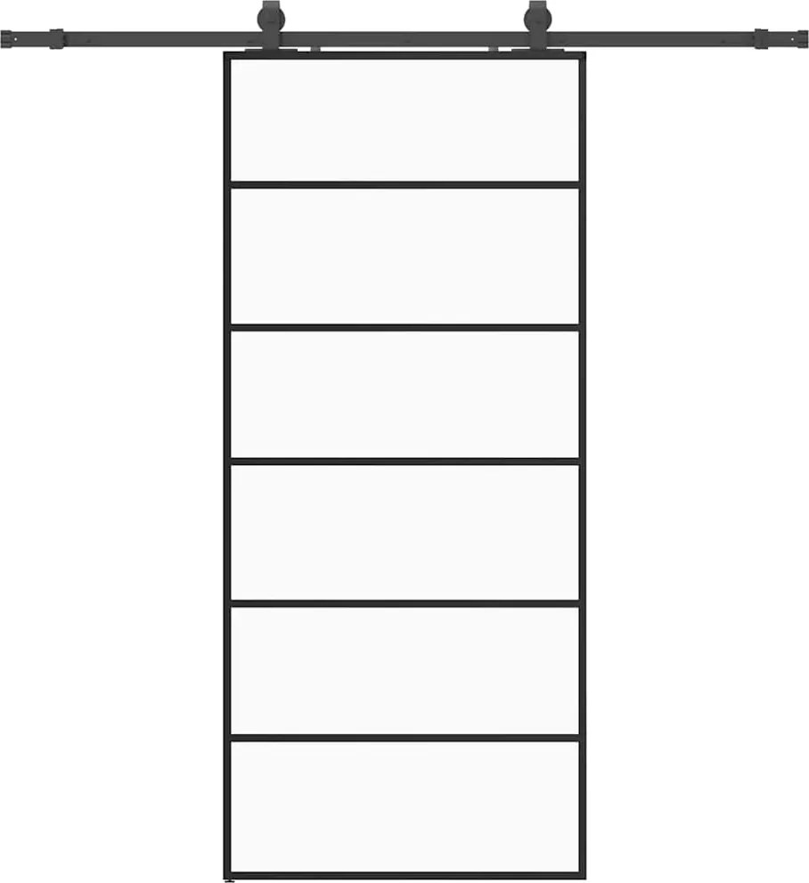 vidaXL fekete ESG üveg tolóajtó fémszerelvény-szettel 90x205 cm