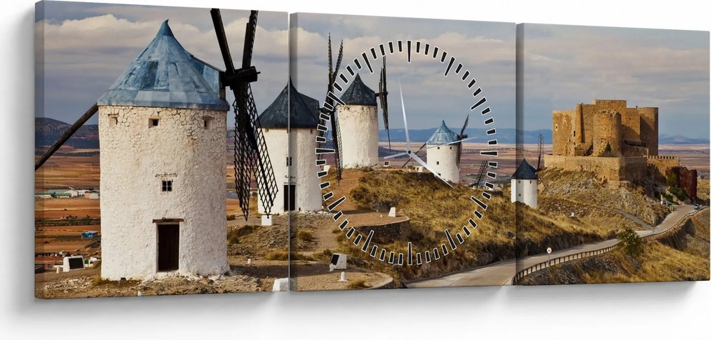 Kép - Consuegra szélmalmai, Spanyolország (órával) (90x30 cm)