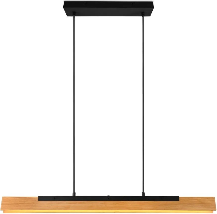 Matt fekete LED függőlámpa fa búrával Kerala – Trio