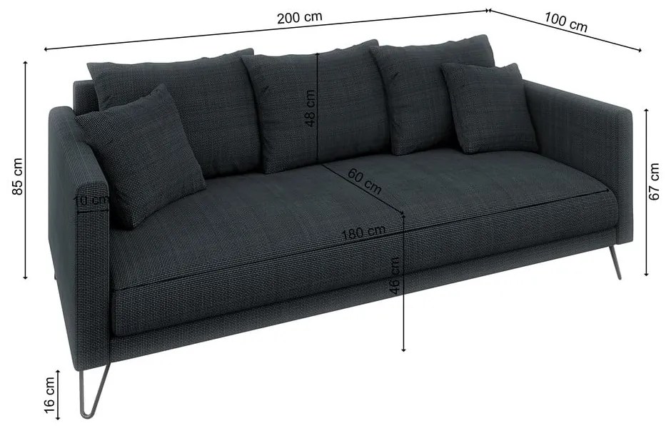 Sötétszürke zsenília kanapé 200 cm Freya – Ropez