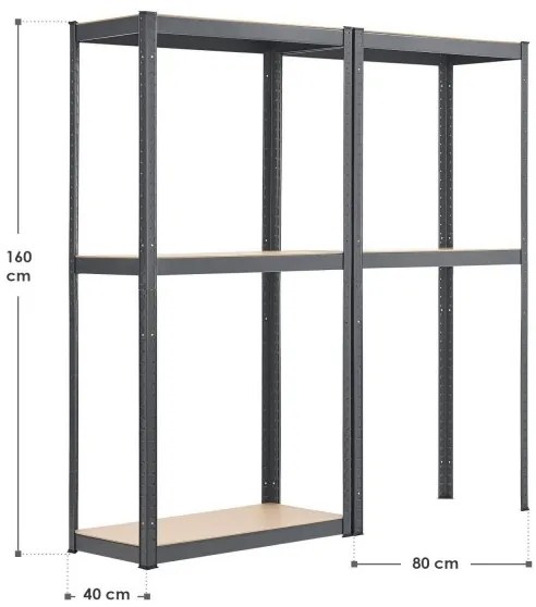 Juskys 2 darabos polc szett - 160x80x40 cm - szürke