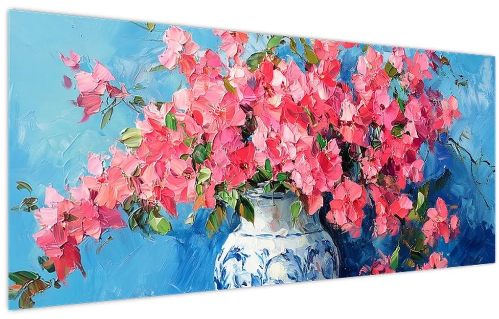Kép - Váza rózsaszín virágokkal (120x50 cm)