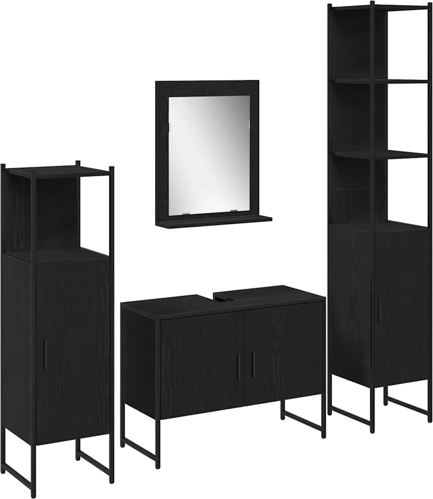 vidaXL Fürdőszoba bútor szett polcokkal tárolóval 4 pcs Fekete Faanyag