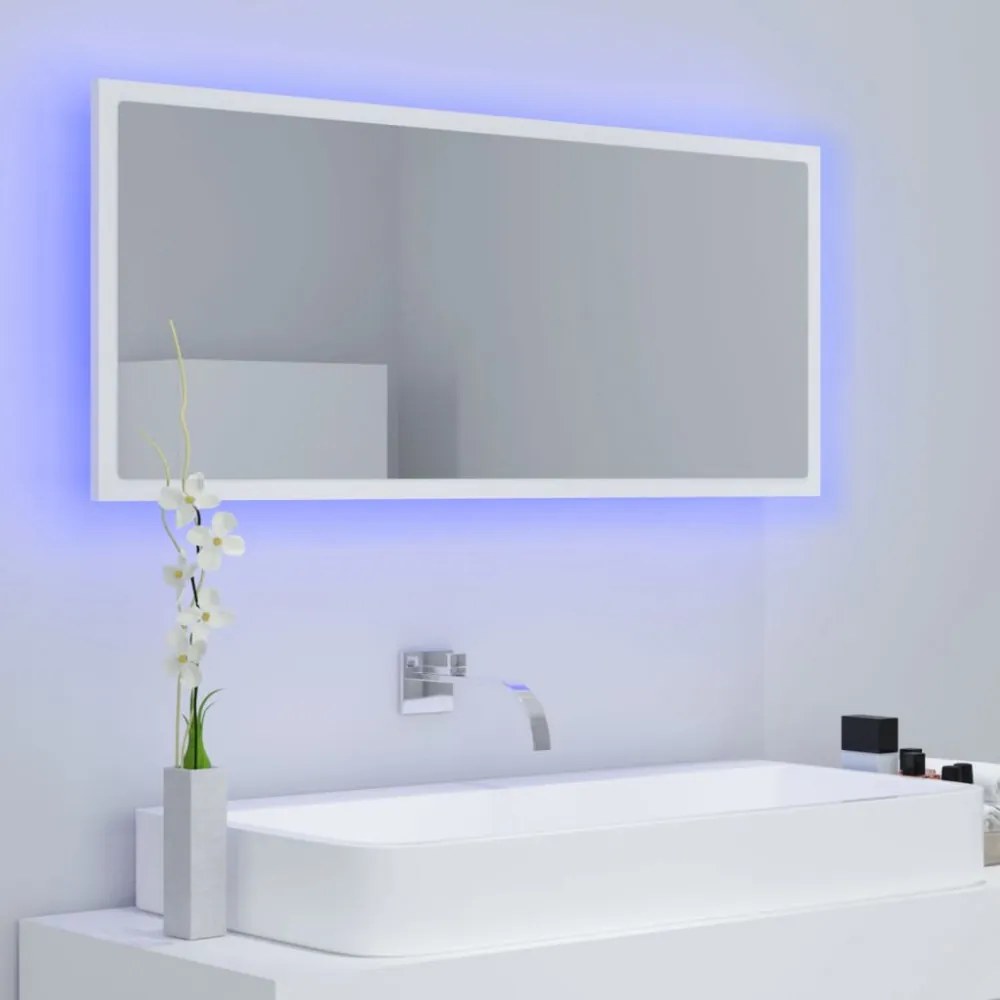 fehér akril LED-es fürdőszobai tükör 100x8,5x37 cm