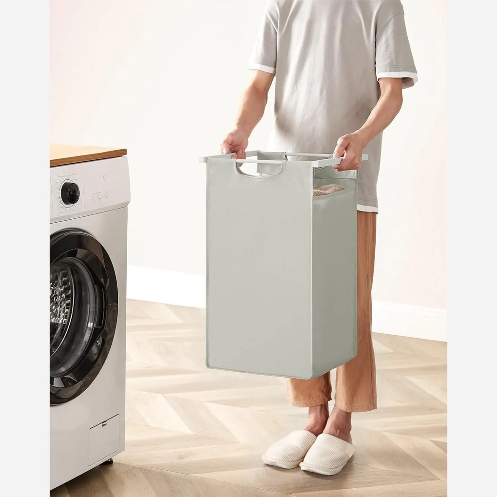 Szennyestartó, 3 rekeszes szennyeskosár fém kerettel, fehér