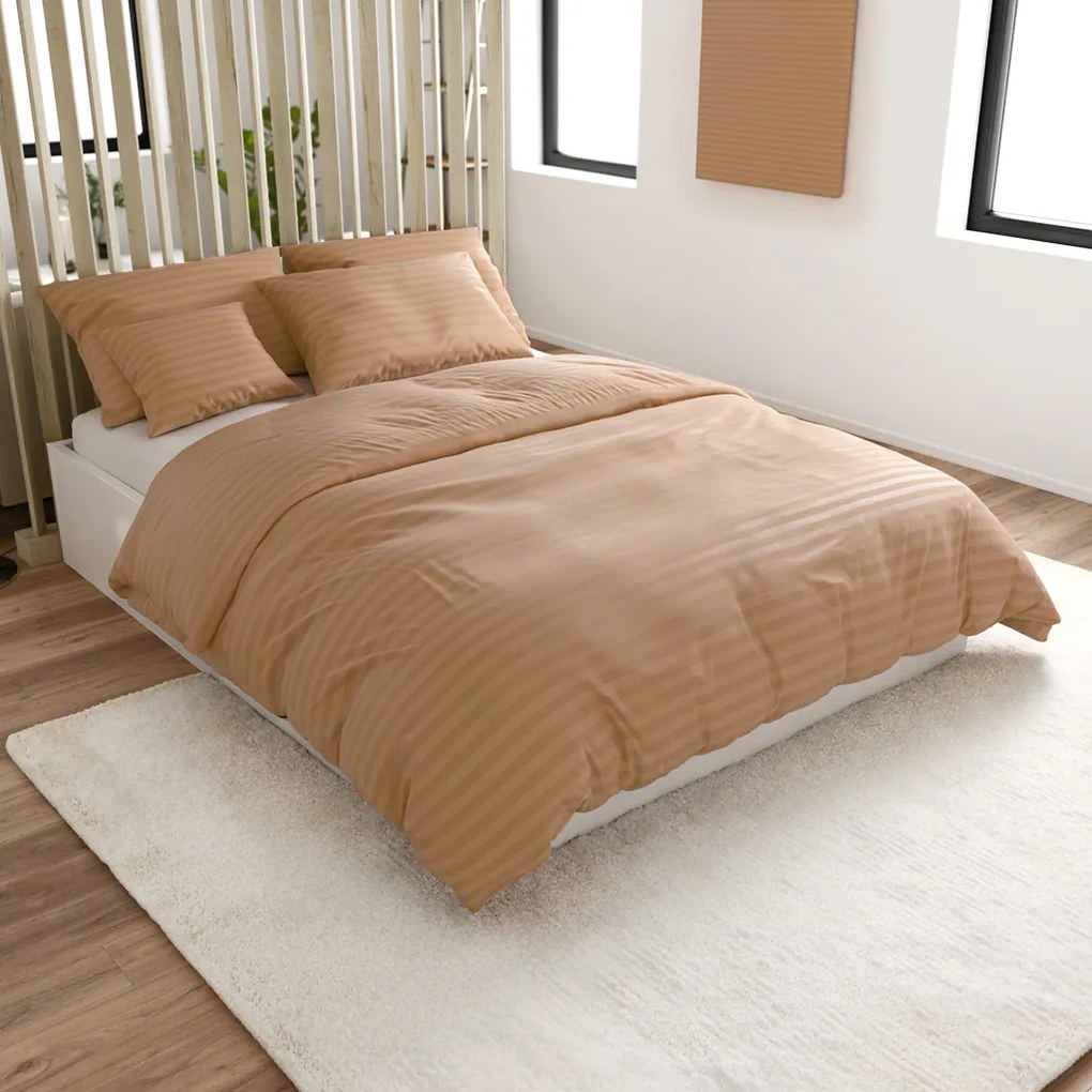 JASMINE mikroszálas szállodai ágyneműhuzat, barna – 2 cm-es csíkos Ágyneműhuzat mérete: 70 x 90 cm | 140 x 220 cm
